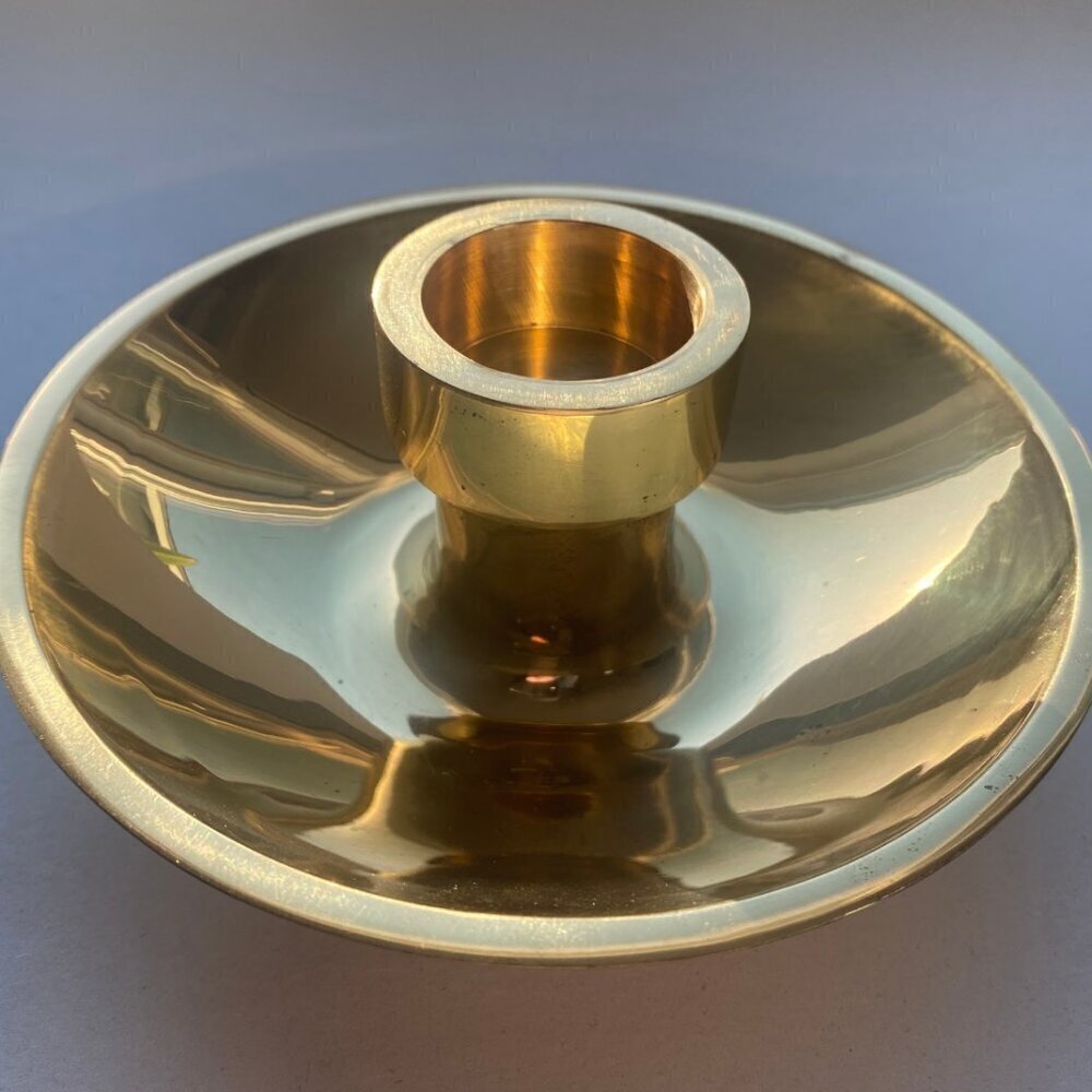 Vintage 1960s Brass Danish Design Candle Holder Convertible Taper & Pillar New